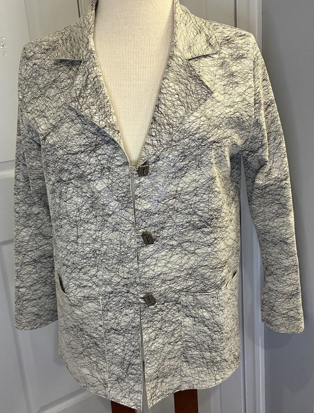 Vintage Y2K Mack & Mack Jacket Blazer Women XS White Black Scribble Line Artsy